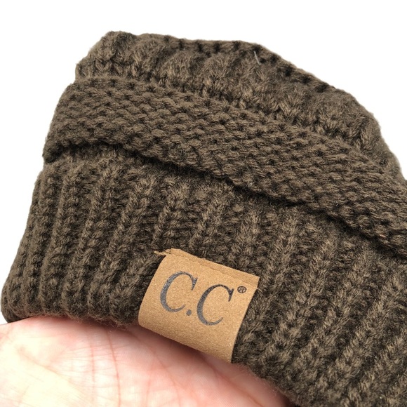 CC PomPom Beanie Hat Faux Fur Rib Knit - Picture 3 of 5